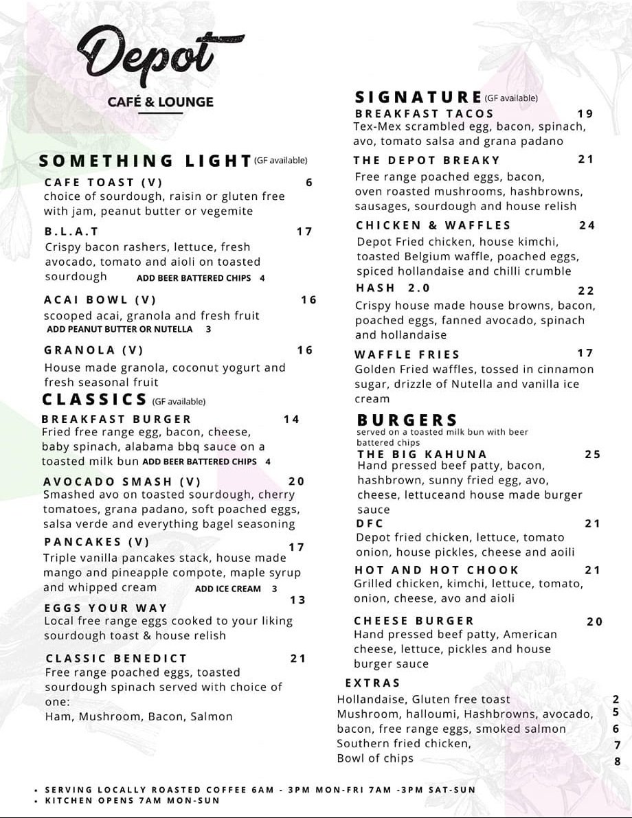 Depot Cafe & Lounge menu