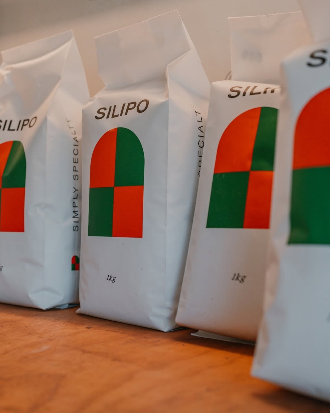 Silipo coffee bags on a timber counter
