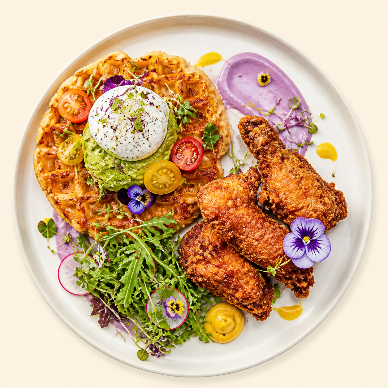 Colourful brunch plate peeking into view